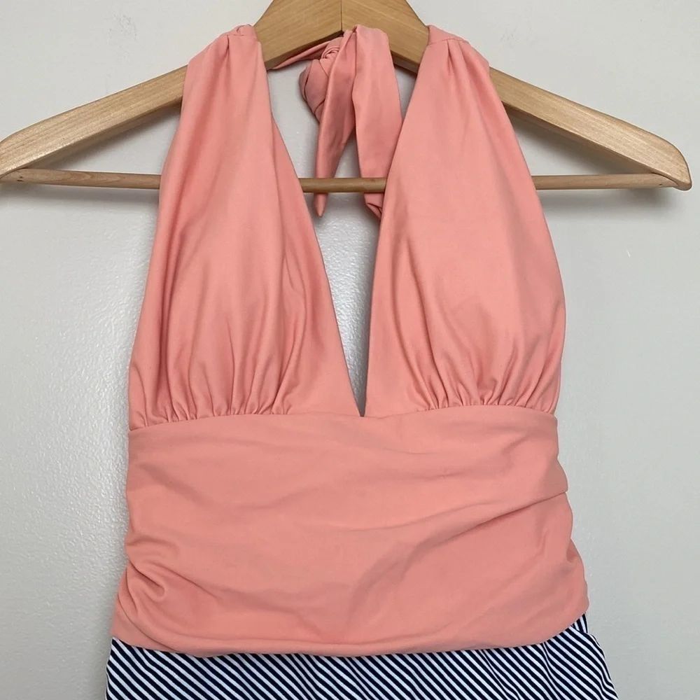 Cupshe Keeping You Accompanied Stripe One-Piece Halter‎ Swimsuit Size M Coral
